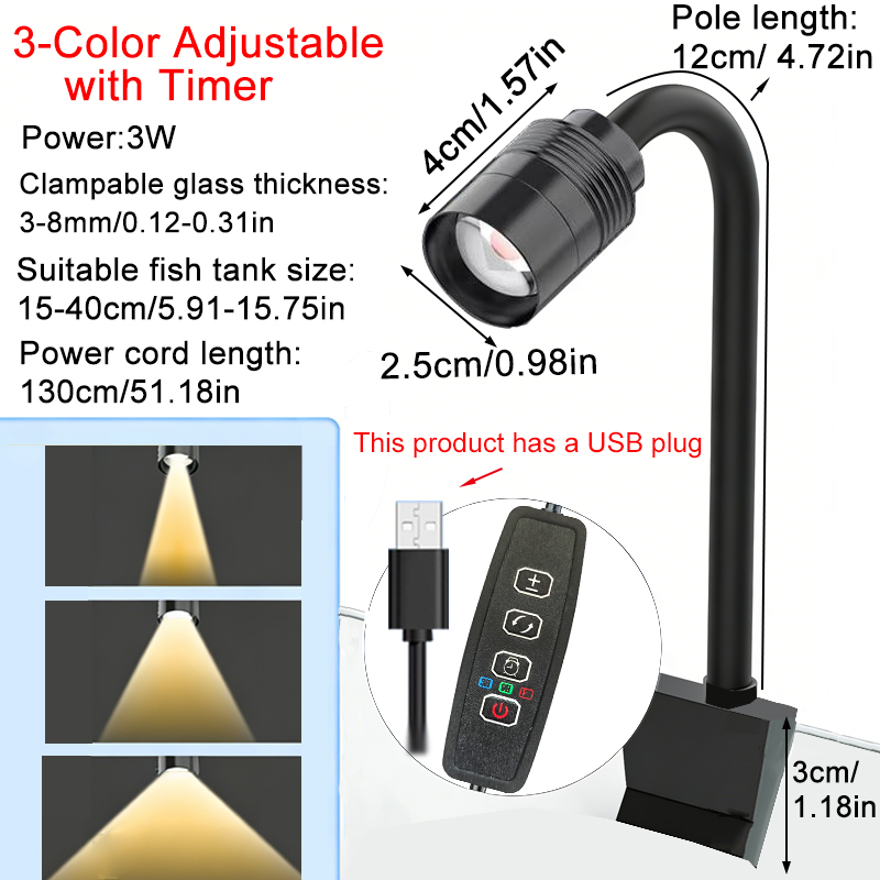 Lampu Sorot Akuarium USB 3W Am - Aquarium Plant Light ulasan dan harga
